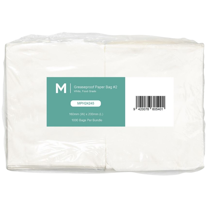 Greaseproof Paper Bags #2 - White, 185mm x 220mm, 40gsm (1000)