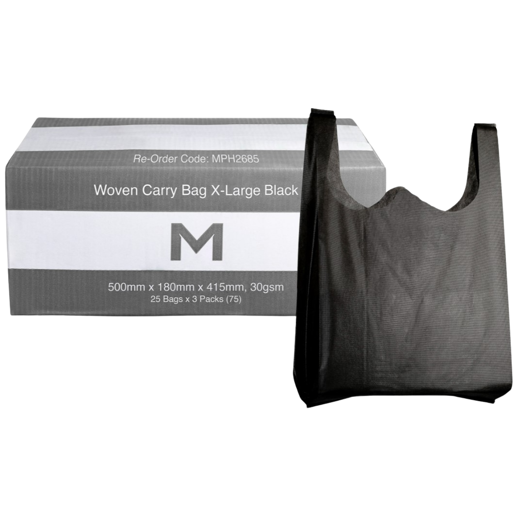 Woven Carry Bag X-Large - Black, 500mm x 180mm x 415mm, 30gsm (75)