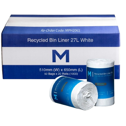 27L POR Recycled Bin Liner, Peach Scented, White, 510mm x 650mm x 15mu (50 roll)