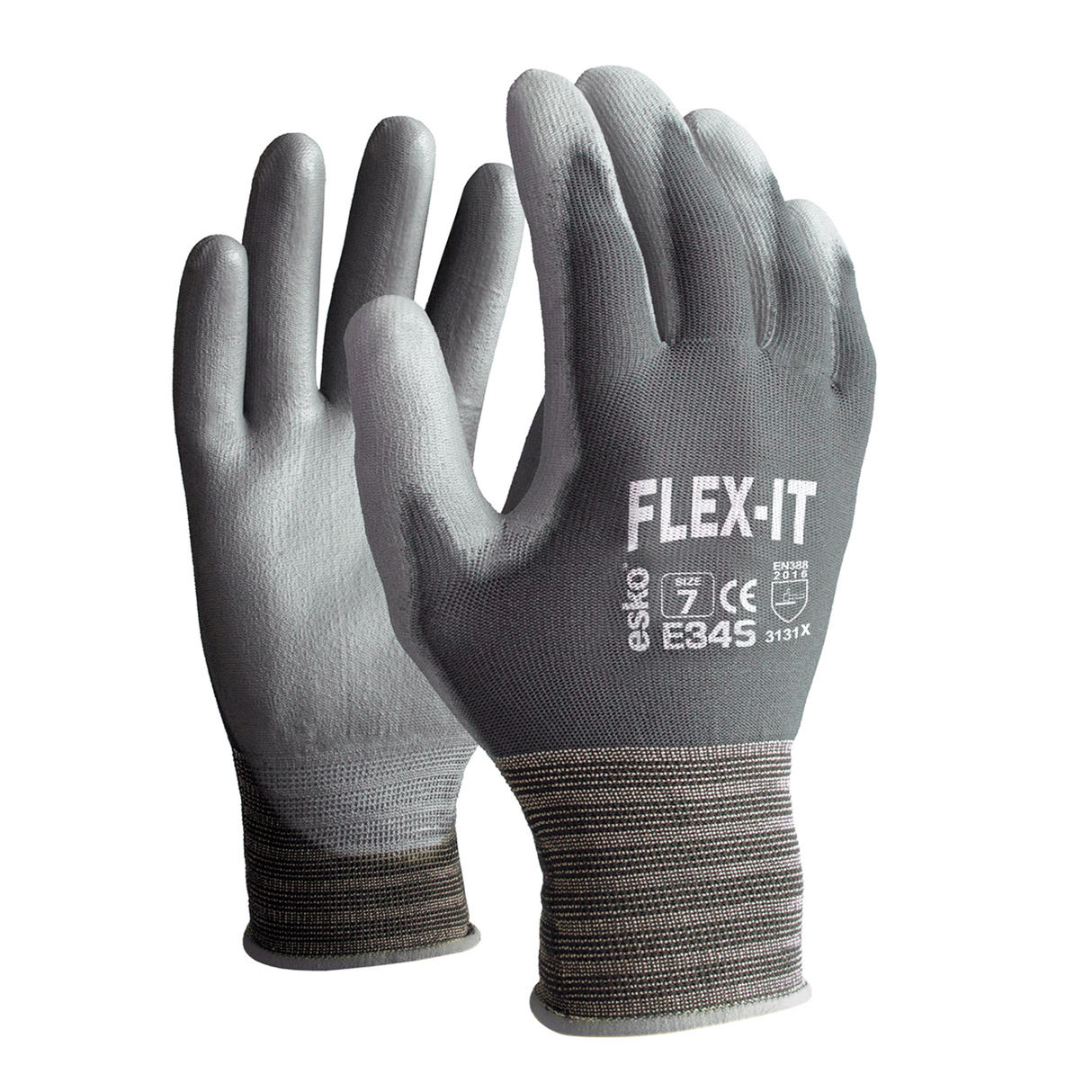 Grey Flex-It Polyester Glove, Grey Pu Coating. 9