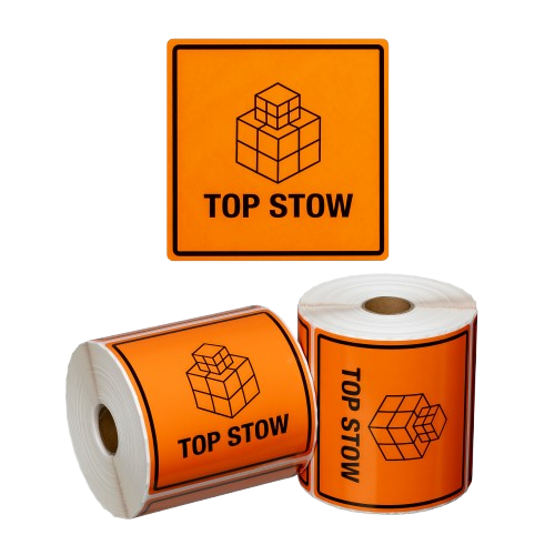 Top Stow Label , Orange/Black, 99mm x 99mm (500)