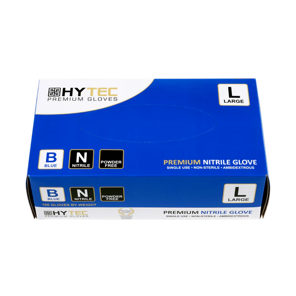 Disposable Nitrile Gloves, Powder Free, Blue, Large, 240mm (100)