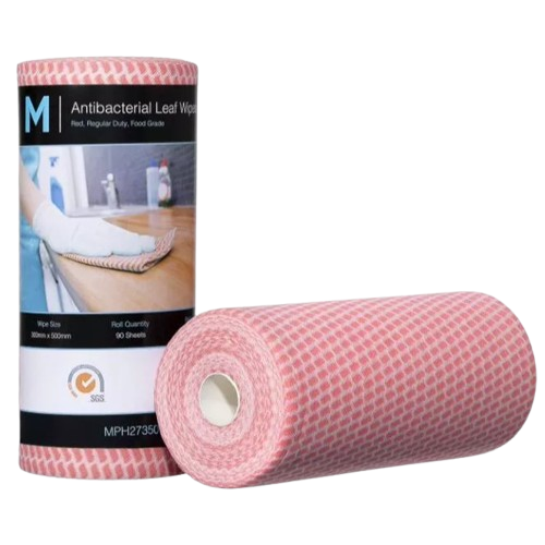 M Brand Antibacterial Leaf Wipes Red, 300mm x 500mm, 90 Sheets, 60gsm (4) Regular Duty