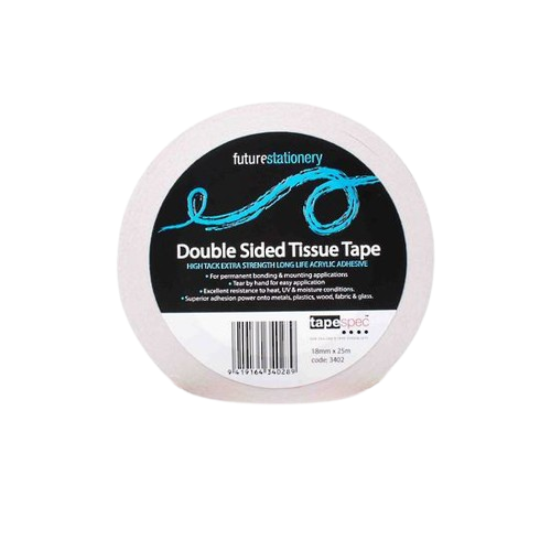 Double Sided Tape, PE Coated Solvent Adhesive White Tissue, 12mm x 0.013mm x 50m