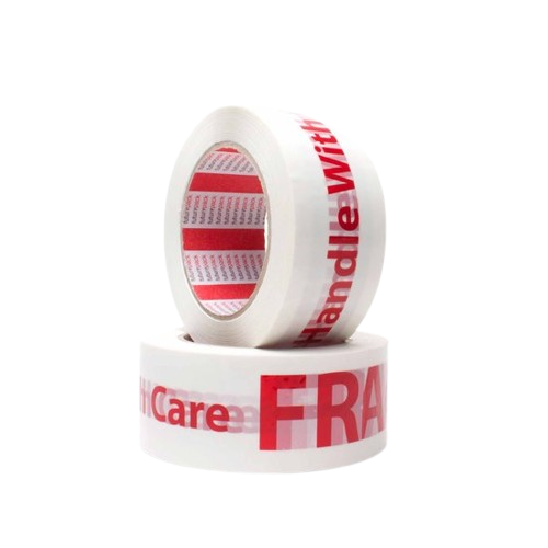 Fragile Handle With Care Hand Tape, Red On White, 48mm x 100m