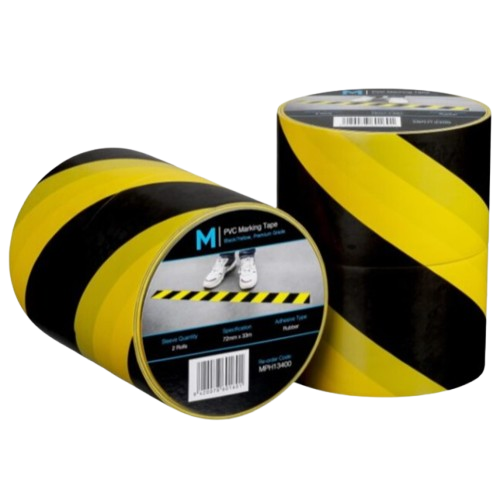 Yellow/Black PVC Floor Marking Tape, 48mm X 33m 150mu