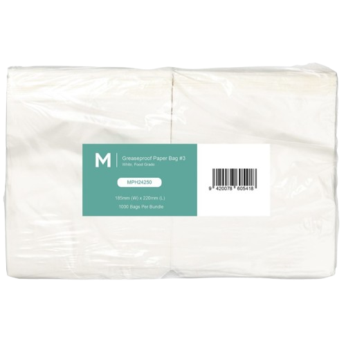 Greaseproof Paper Bags #3 - White, 185mm x 220mm, 40gsm (1000)