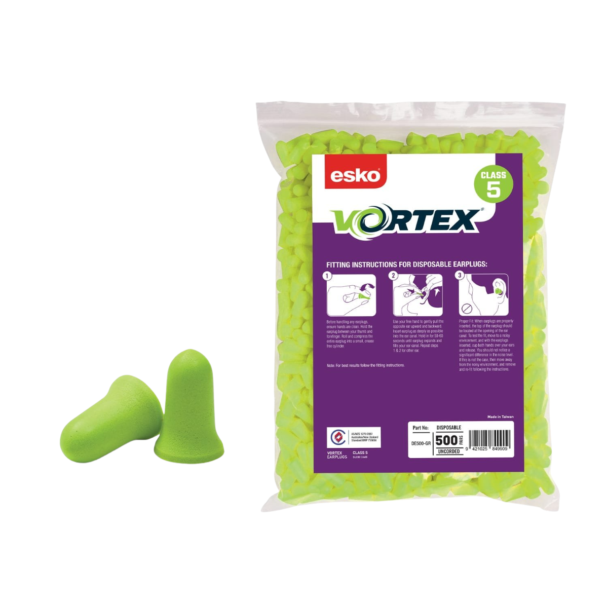 Esko Vortex Earplugs Green Uncorded Refill