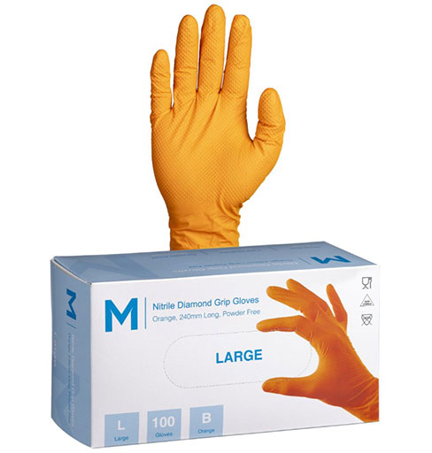 Nitrile Orange Diamond Gloves Heavy Duty (100) (clearance)