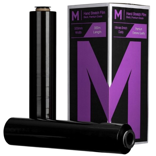 Premium Hand Pallet Wrap, Black, 500mm X 300m X 20mu (4)