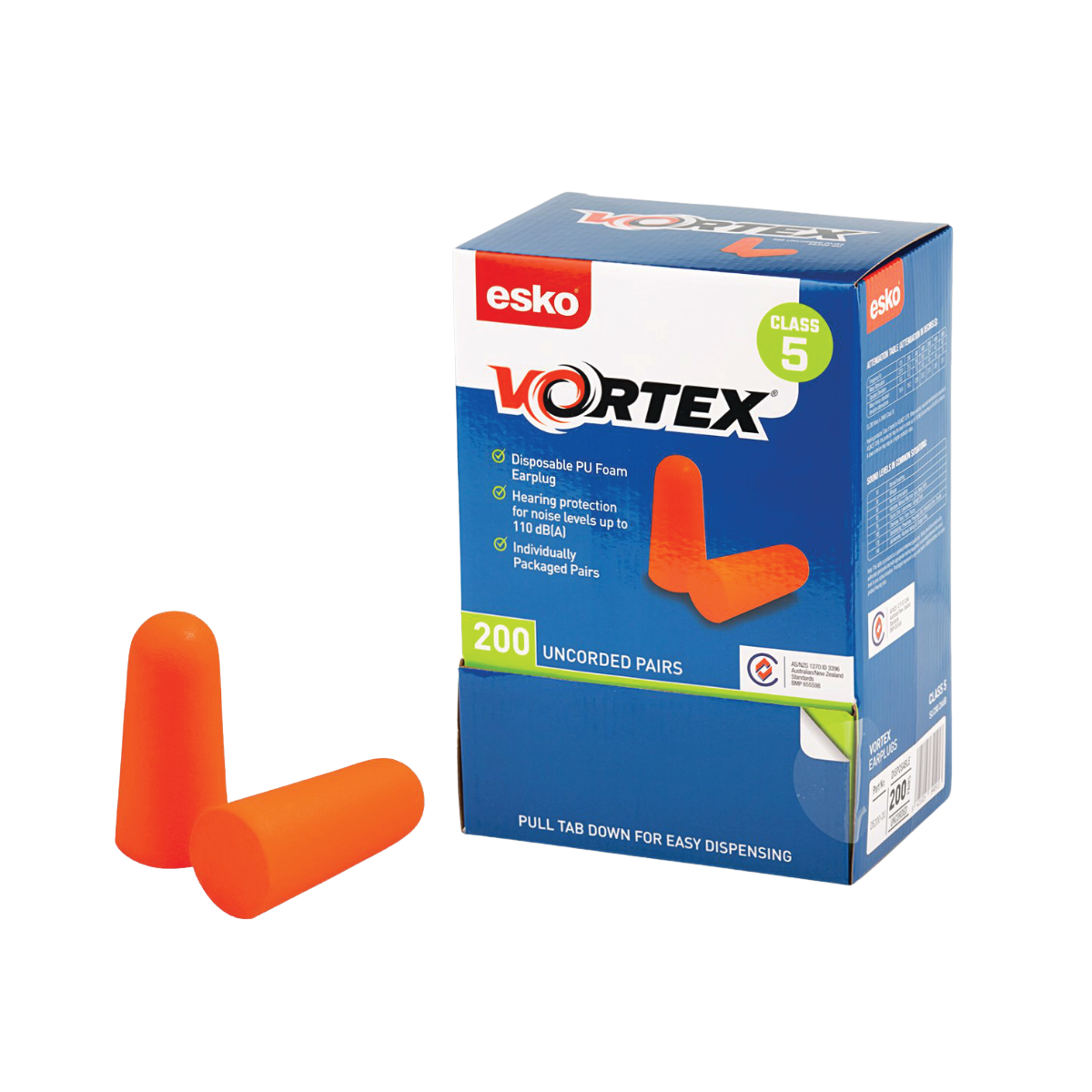 Esko Vortex Earplugs Orange Uncorded