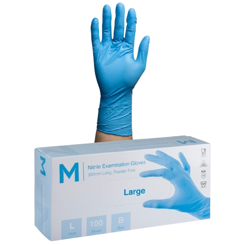 Disposable Nitrile Gloves, Powder Free, Long Cuff, Large, 300mm (100)
