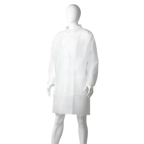 Disposable Polypropylene Lab Coat, Domed, White, Small, 45gsm