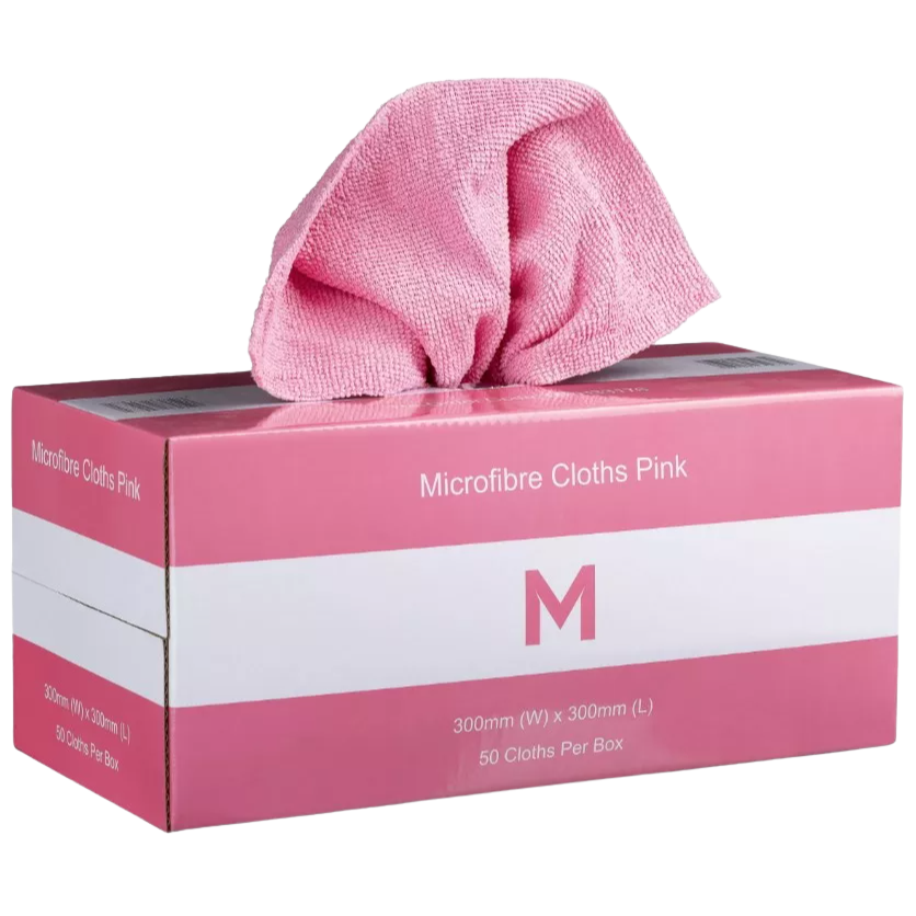 Microfibre Cloths Dispenser Box, Pink.300mm x 300mm (50)