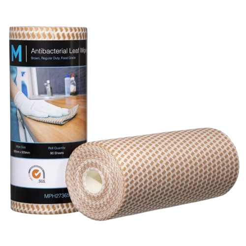 M Brand Antibacterial Leaf Wipes Brown, 300mm x 500mm, 90 Sheets, 60gsm (4) Regular Duty