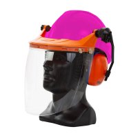 Hard Hat Clear Visor Combo Including Pink Pinlock Hard Hat, Ear Muffs, Browguard Attachment, And Clear Visor