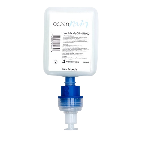 Ocean Rain hair & body wash refill pouch, 1000ml, Pacific Hygiene, for commercial use
