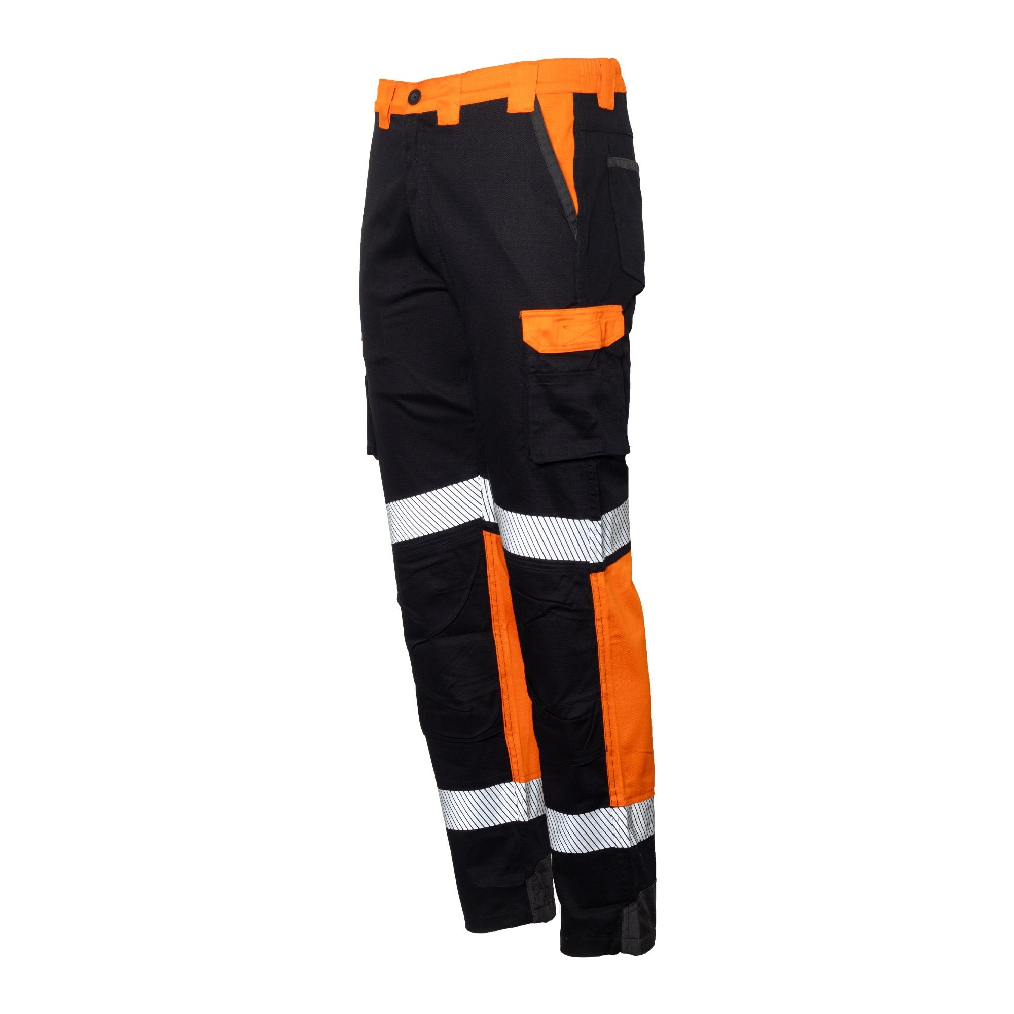220gsm Light Cargo Trousers, Ripstop Blk/Orn Tape - NZ Packaging