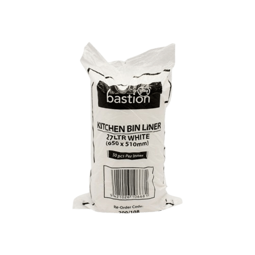 27L Kitchen Tidy Rubbish Bags, White, 650mm x 550mm (50) - NZ Packaging