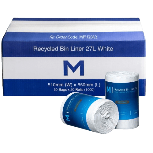27L POR Recycled Bin Liner, Peach Scented, White, 510mm x 650mm x 15mu (50 roll) - NZ Packaging