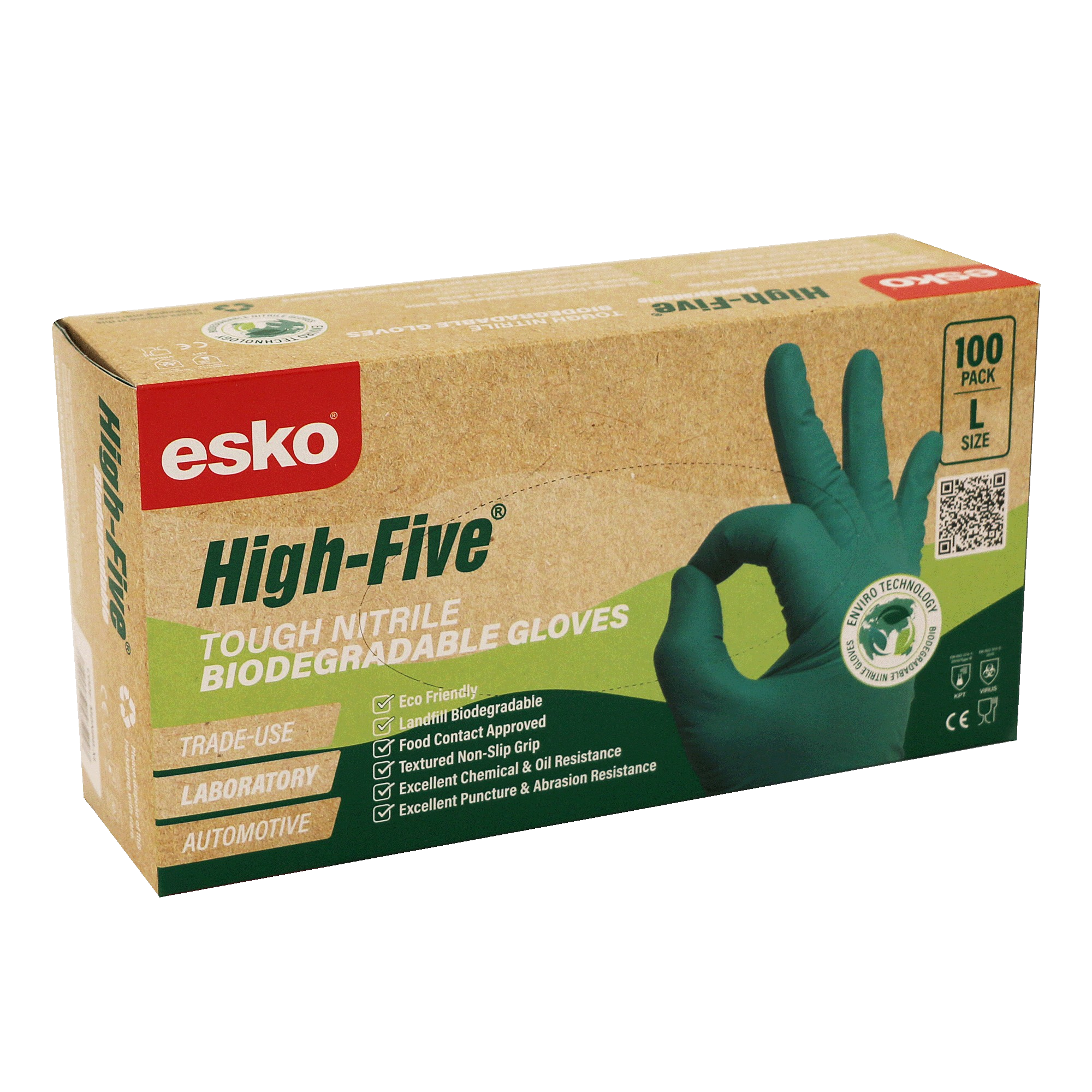 High Five Biodegradable Nitrile Disposable Glove, Green, Pow