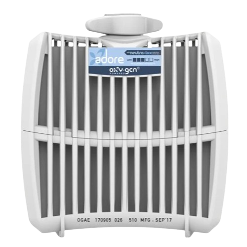 Adore Oxy-Gen air purifier with white grille and control dial, ideal for clean indoor air