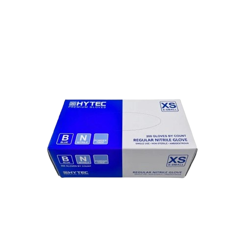 Medium Hytec Blue Regular Nitrile Gloves, Powder Free 3g (200)
