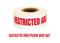 Warning Tape - Restricted Area Please Keep Out 75mm X 250m (White)