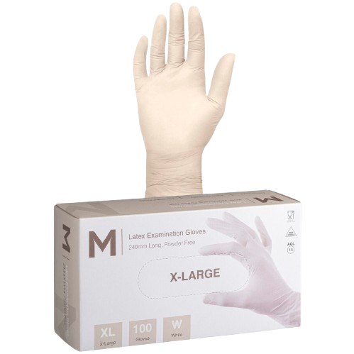 Disposable Latex Gloves, Powder Free, Natural, XL (100)
