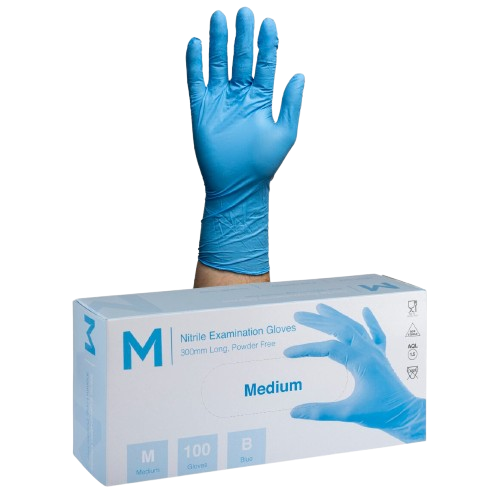 Disposable Nitrile Gloves, Powder Free, Long Cuff, Medium, 300mm (100)