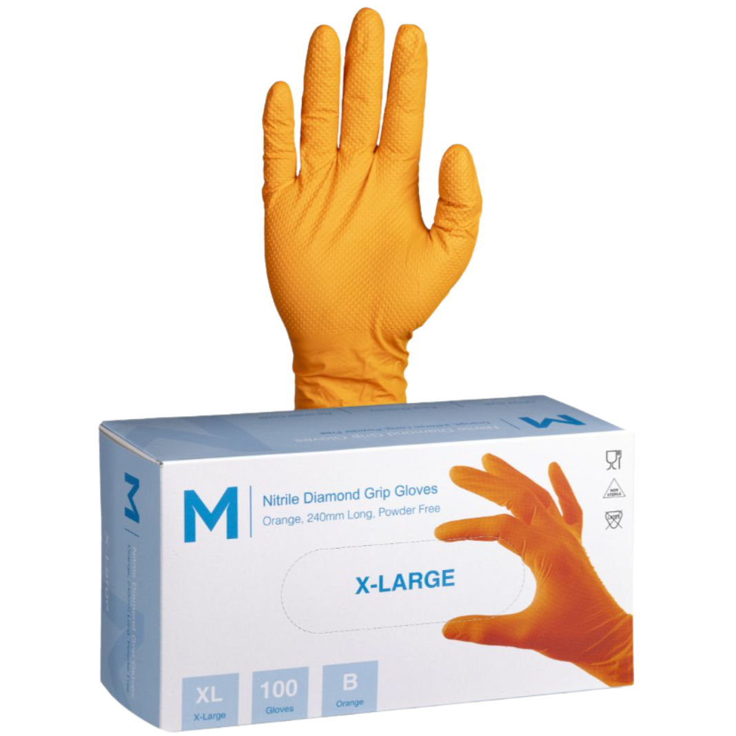 Nitrile Orange Diamond Gloves Heavy Duty, (100) (clearance)