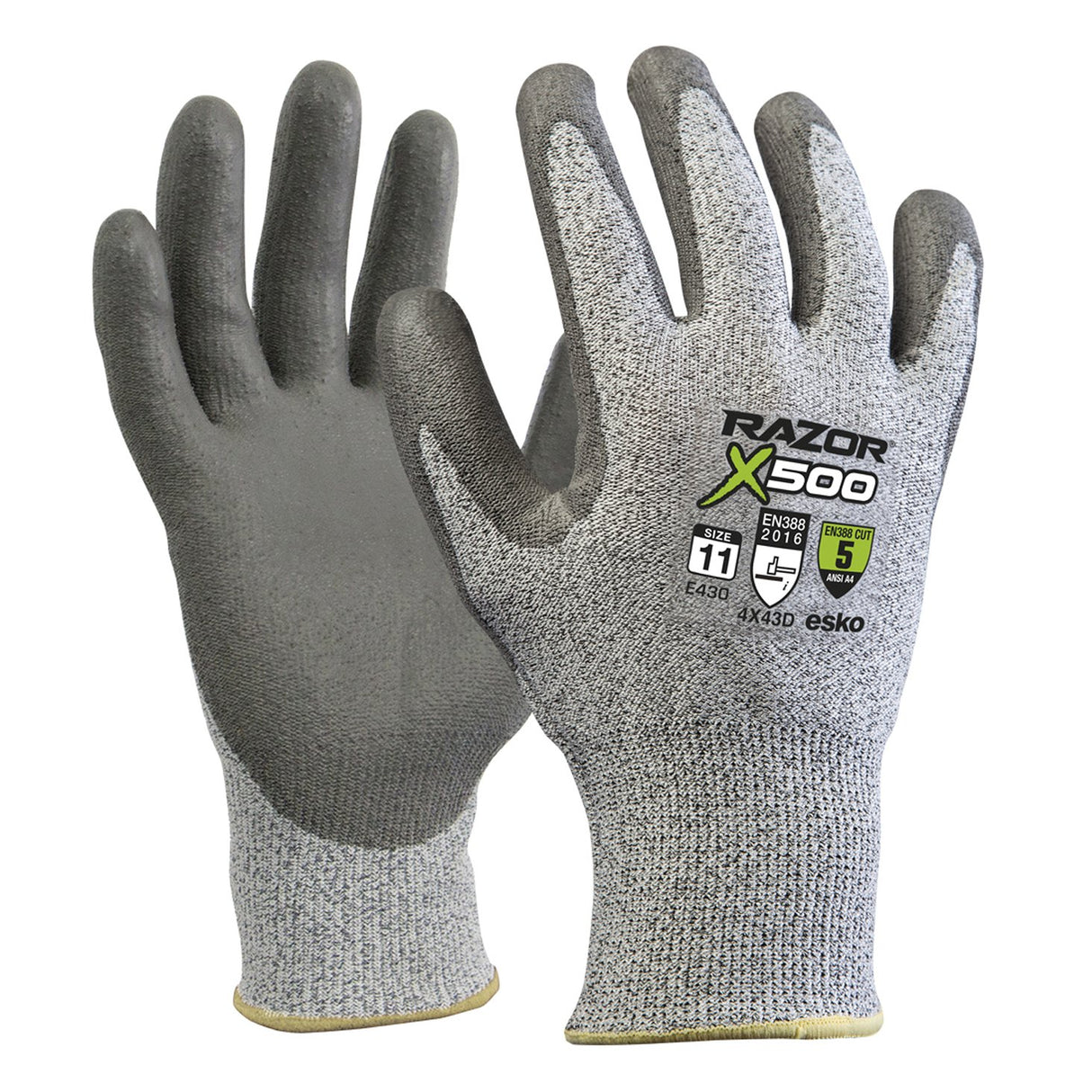Grey Razor X500 Glove, Uhmwpe Cut Level 5, Grey Pu Coating,