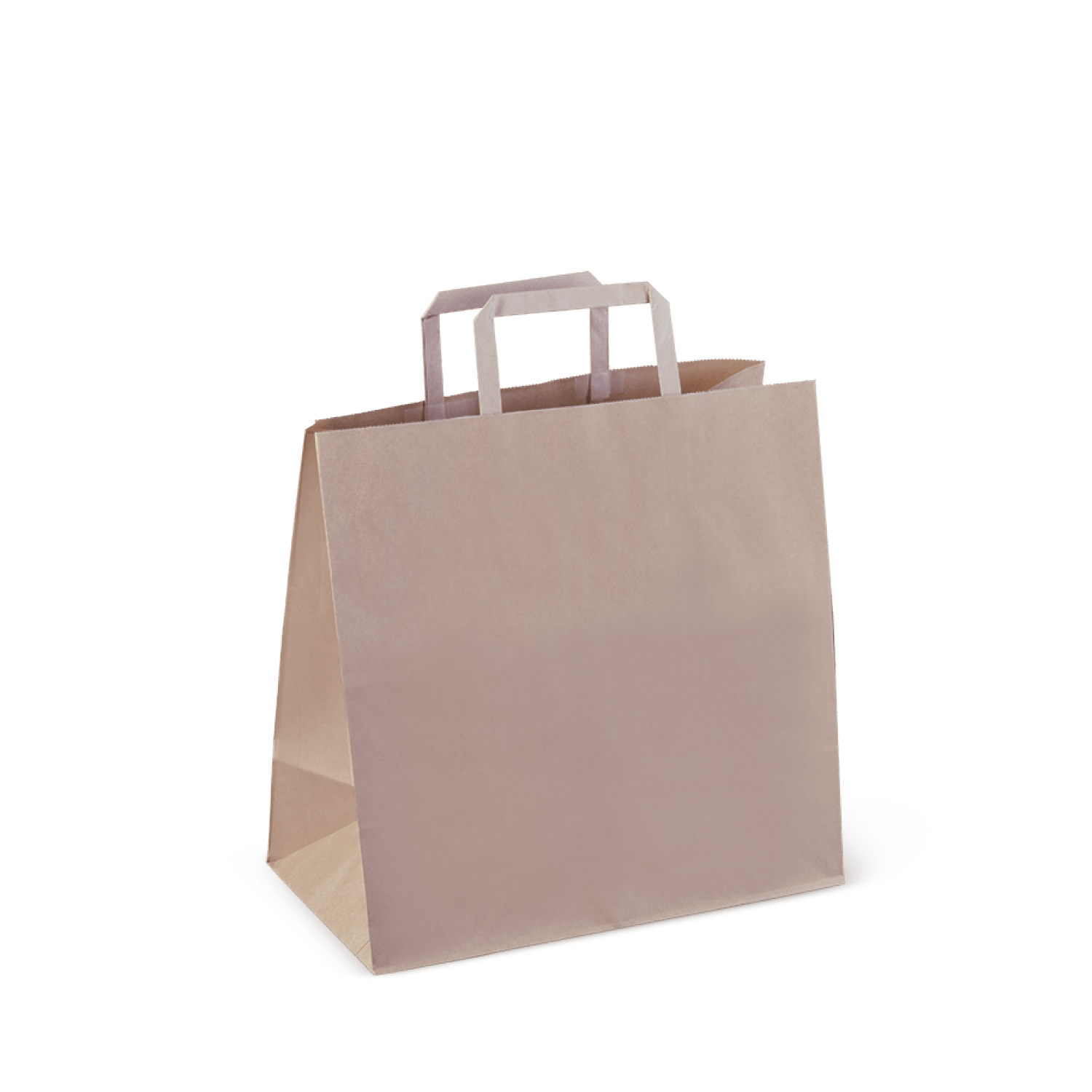 Brown paper shopping bag with handles, ideal for retail packaging and eco-friendly business use.