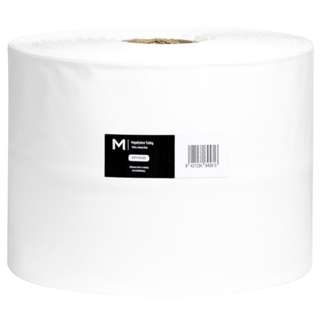 Lay Flat Poly Tubing, White, 250mm x 120mu