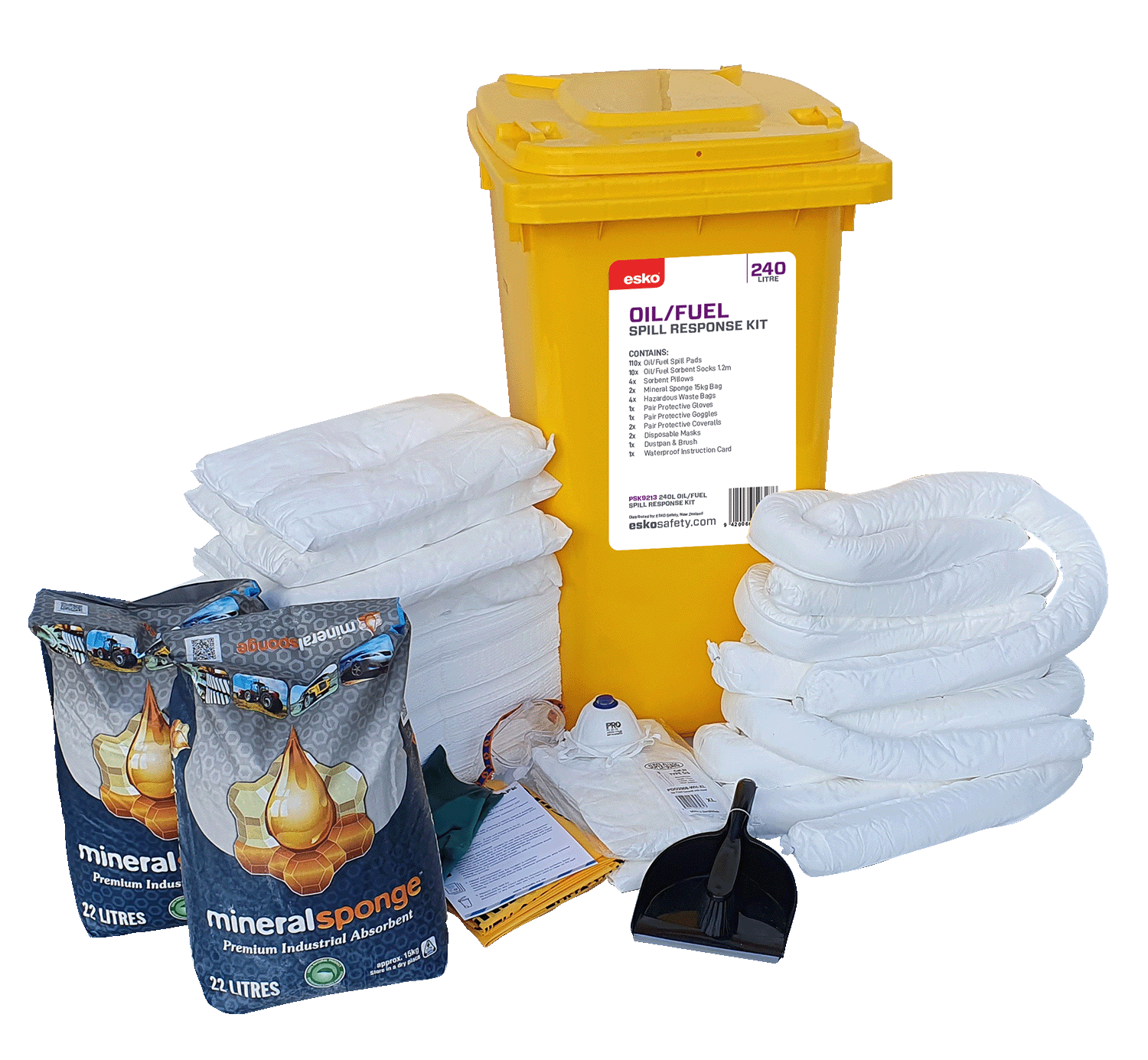 Esko - Oil/Fuel Spill Kit - 240l Mobile (Wheelie Bin) Yellow