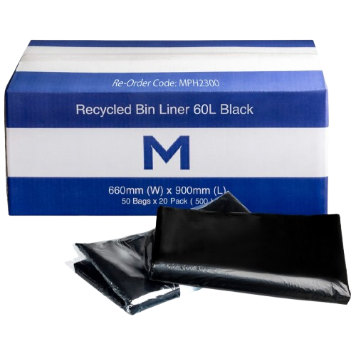 60L Recycled bin Liner, Black, 600 x 900 20mu