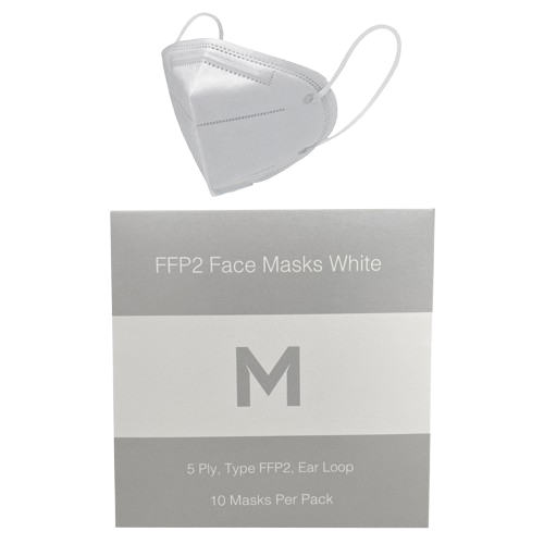 FFP2 Protective Face Masks, 5 Ply, Ear Loop Design, White (10)