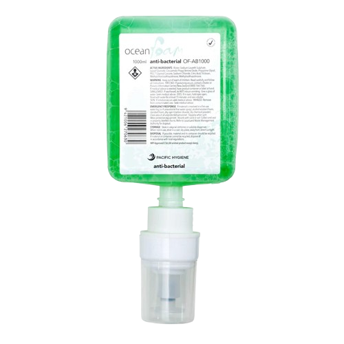 Green 1000ml anti-bacterial hand soap dispenser refill, Pacific Hygiene brand, for commercial use