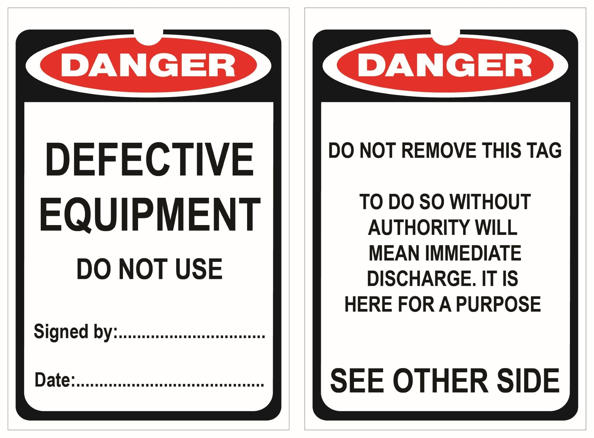 Isolock Lockout Tag - Defective Equipment Do Not Use - Pk/25 Tags