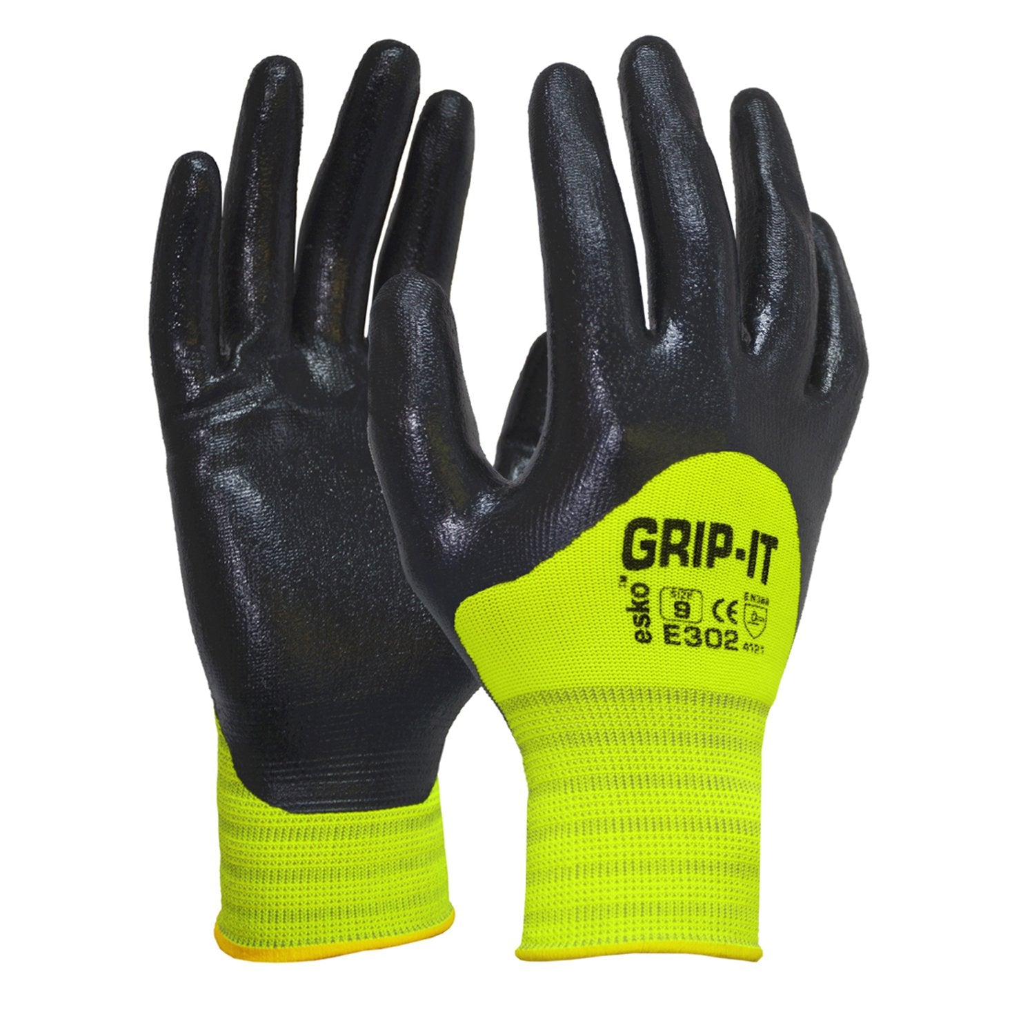 Esko 'Grip-It', Black Nitrile 3/4 Coated Glove With Hi Vis Yellow Nylon Liner