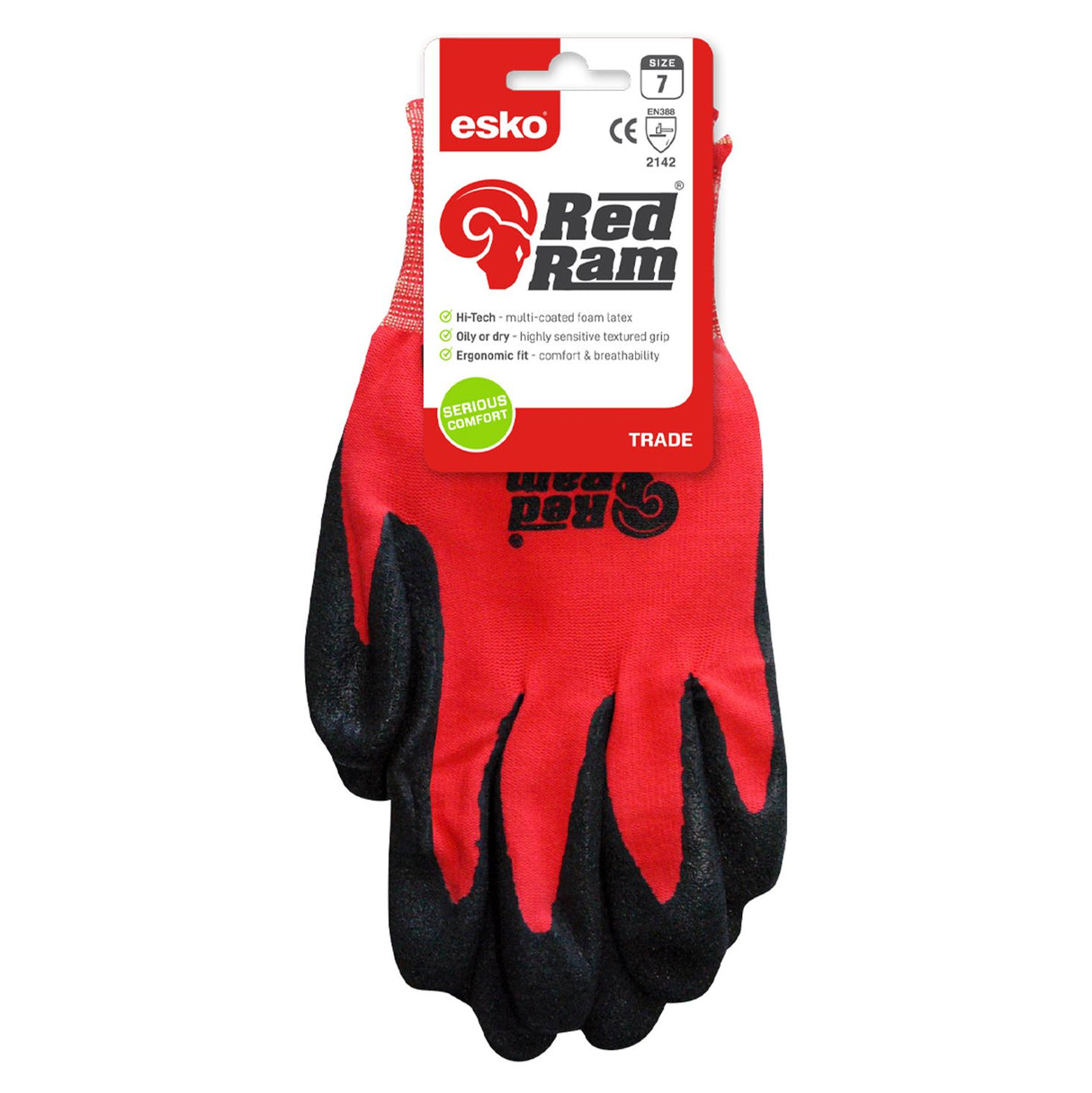 Red Ram Glove Header Carded, Red Polyamide With Black Sandy