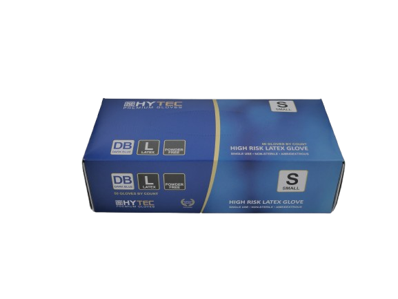 Hytec Dark Blue Hi Risk Latex Gloves, Powder Free, X-Large (50)
