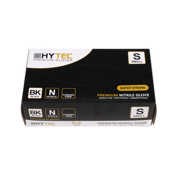 Hytec Black Nitrile Gloves, Powder Free, Small (100)