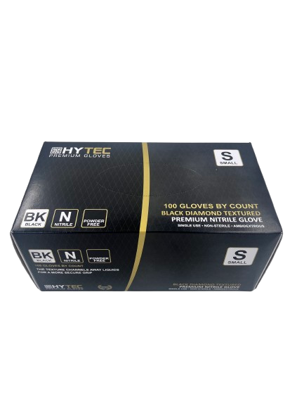 Hytec Black Textured Nitrile Gloves, Powder Free, Small (100)