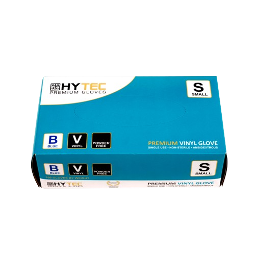 Hytec Blue Vinyl Gloves, Powder Free, Medium (100)