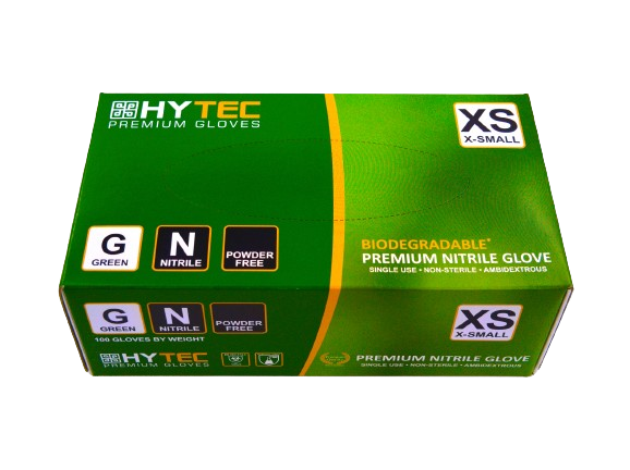 Hytec Green Nitrile Gloves, Powder Free, Small (100)