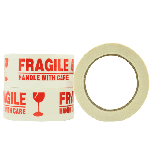 Fragile BOPP Acrylic Message Tape, Red On White, 48mm X 100m