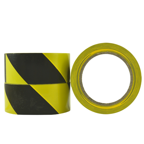 High Tack PVC Hazard Warning Tape, Black/Yellow, 48mm X 30m