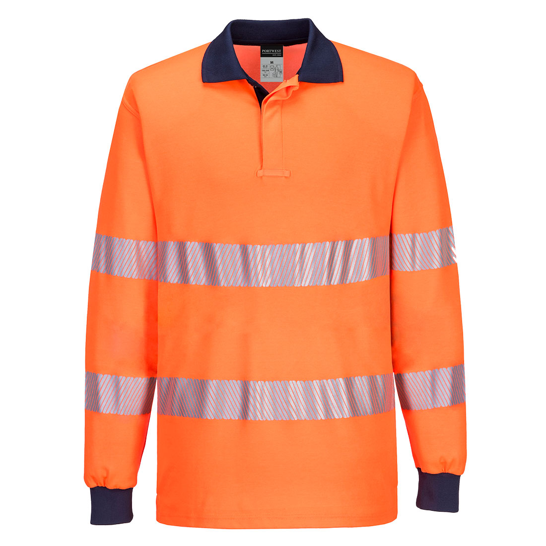PW3 Hi-Vis Polo Shirt L/S, Orange/Navy