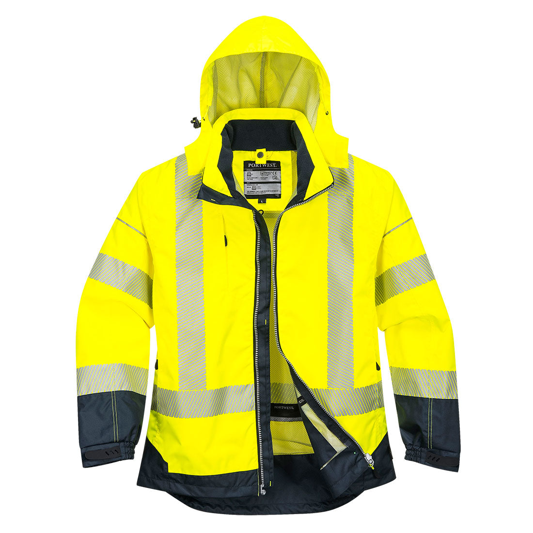 PW3 Hi-Vis Breathable Rain Jacket, Yellow/Navy